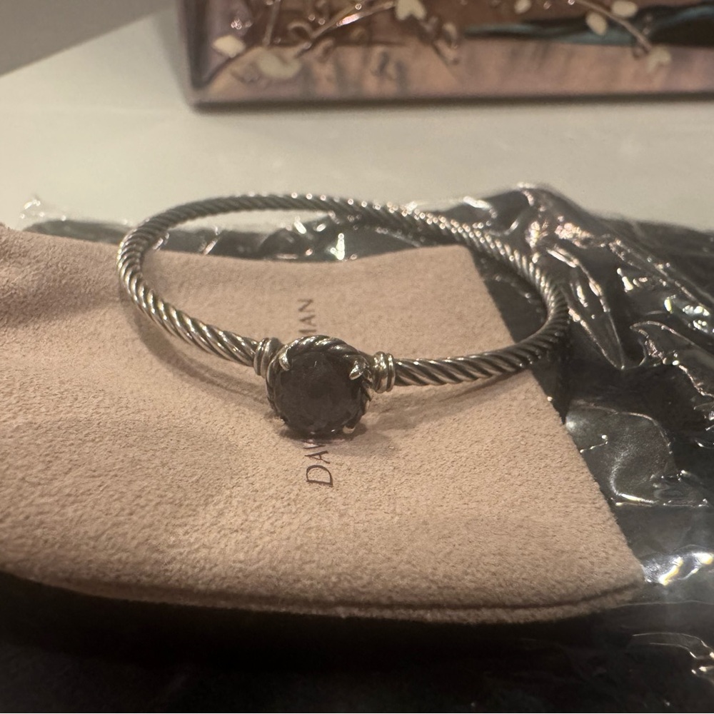 David Yurman Silver Bracelet with Dark Amethyst Stone